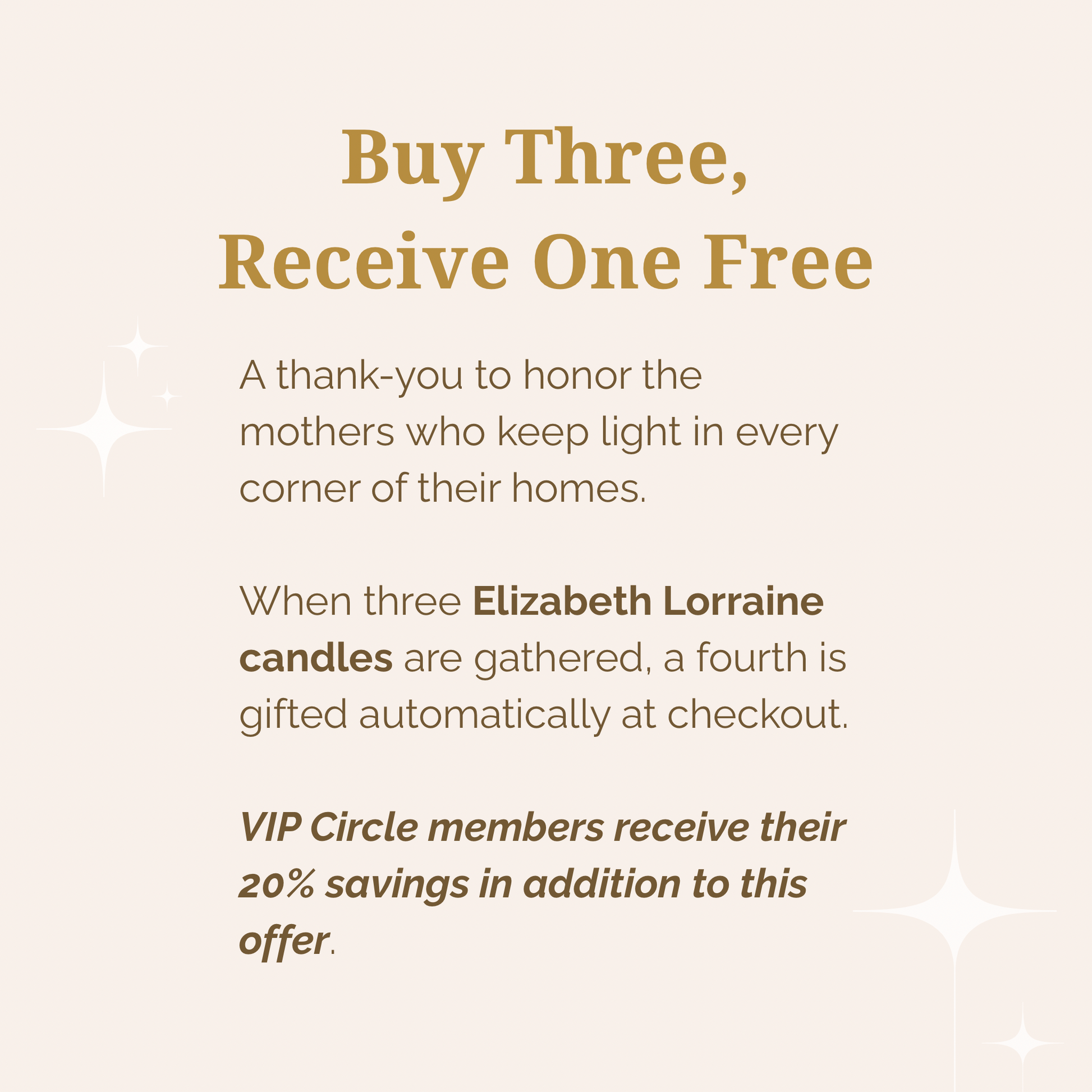 Promotional text for Elizabeth Lorraine candles with a light beige background