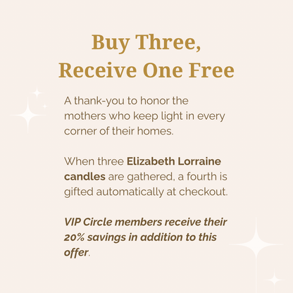 Promotional text for Elizabeth Lorraine candles with a light beige background